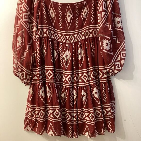 Sachin & Babi Lola Dress Crimson Red Aztec Border Print Cocktail Evening Party - Picture 14 of 14